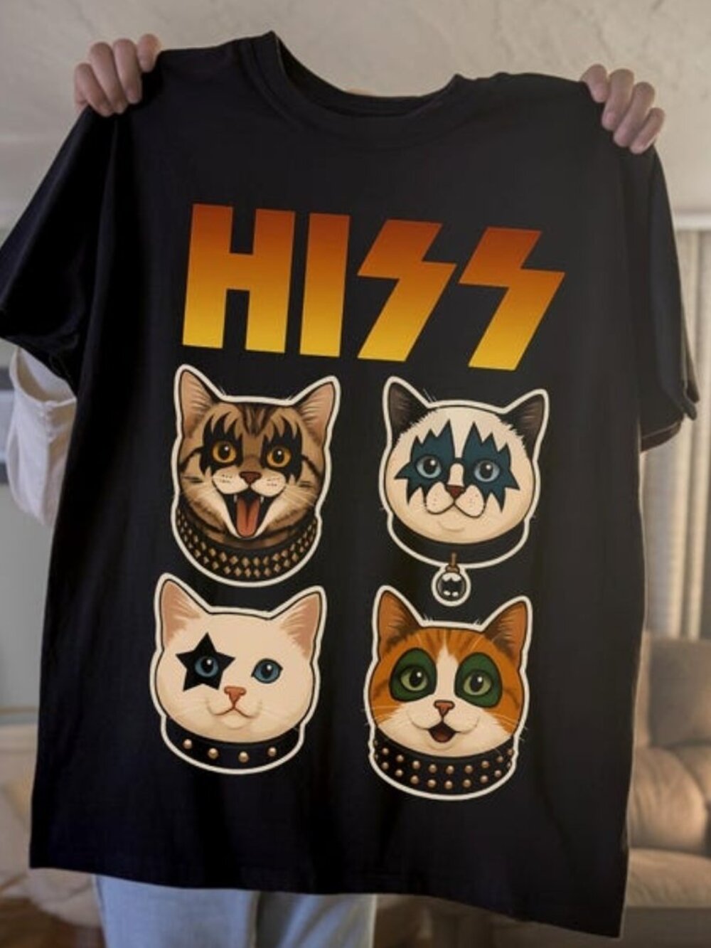 HISS Cat Band T-shirt, Funny Rock Music Cat Tee